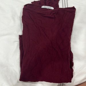 Zara Burgandy Ribbed Shirt with Bell Sleeves